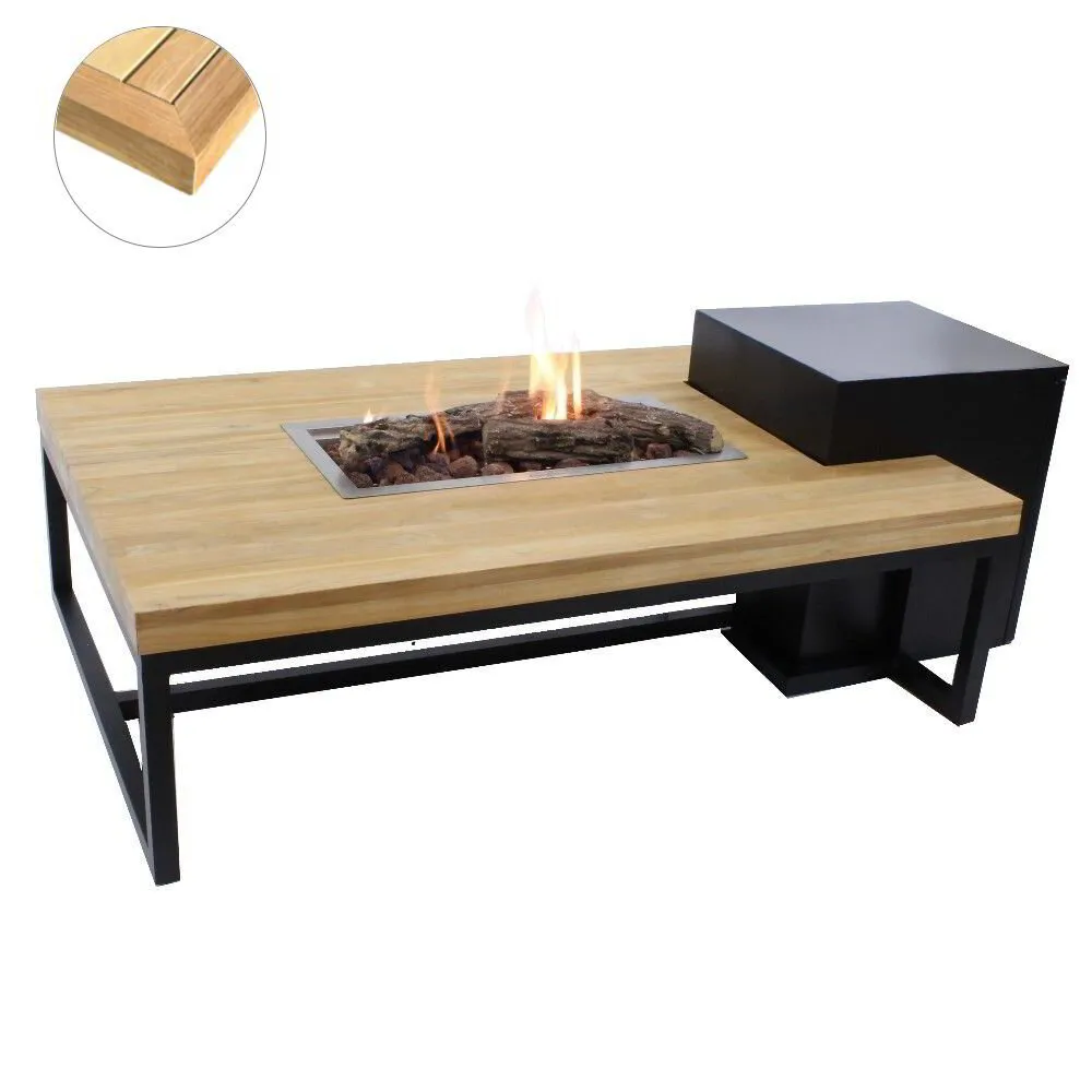 Enjoyfires vuurtafel Ambiance rechthoek wit-teak 120x80x35 cm