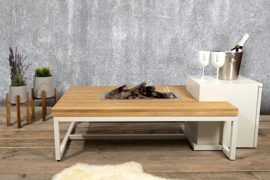 Enjoyfires vuurtafel Ambiance rechthoek wit-teak 120x80x35 cm - Afbeelding 2